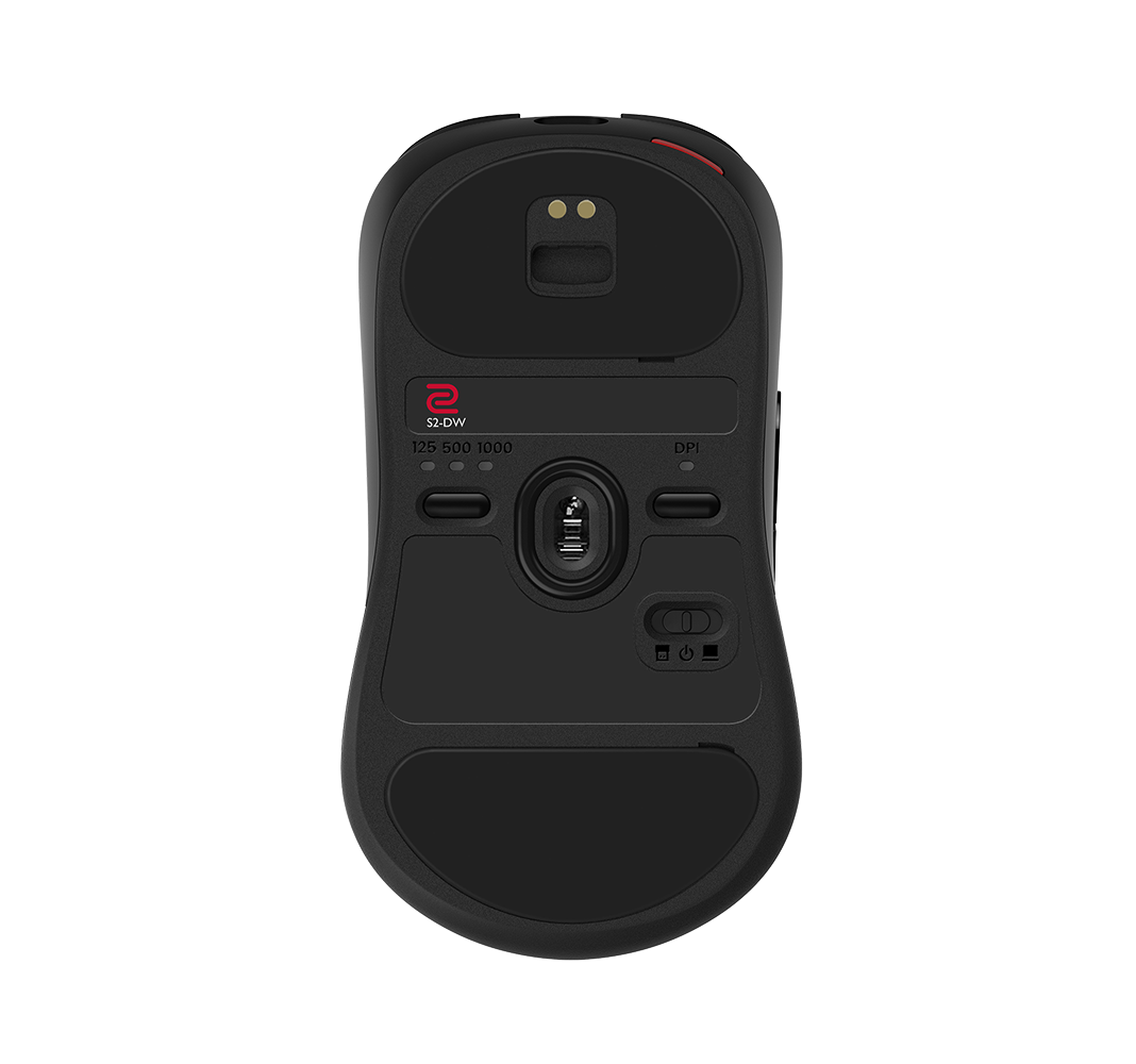 Bottom of the mouse showing the three-position slider and the two buttons